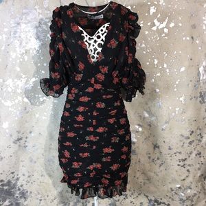 Mini Dress Floral Gathered Sheer Punk Rock Size XS